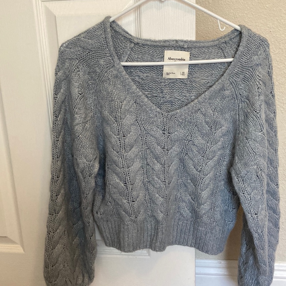 Abercrombie light blue v neck cable sweater
